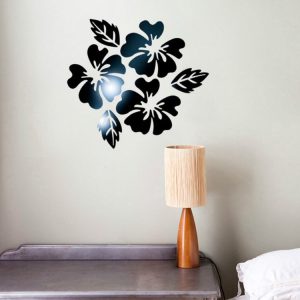 2 Sets Flower Pattern Wall Sticker Home Decor 3D Wall Decal Art DIY Mirror Wall Stickers Living Room Decoration (Black)