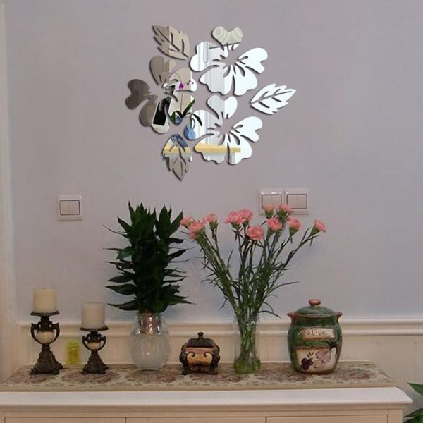 2 Sets Flower Pattern Wall Sticker Home Decor 3D Wall Decal Art DIY Mirror Wall Stickers Living Room Decoration (Black) - Image 4