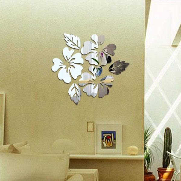 2 Sets Flower Pattern Wall Sticker Home Decor 3D Wall Decal Art DIY Mirror Wall Stickers Living Room Decoration (Black) - Image 5