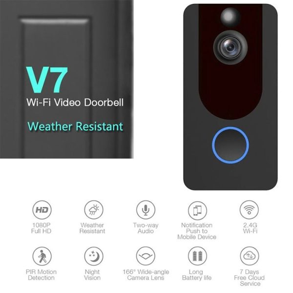 V7 Standard Edition 1080P Full HD Weather Resistant WiFi Security Home Monitor Intercom Smart Phone Video Doorbell without Dingdong Machine, Support Two-way Audio, PIR Motion Detection, Night Vision - Image 4