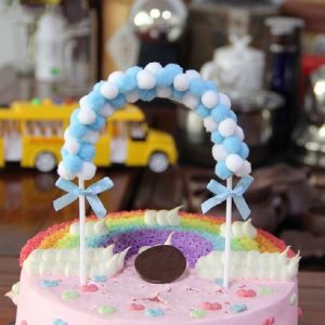 2 PCS Creative Cake Card Arch Hair Ball Birthday Baking Cake Card Decoration (Blue)