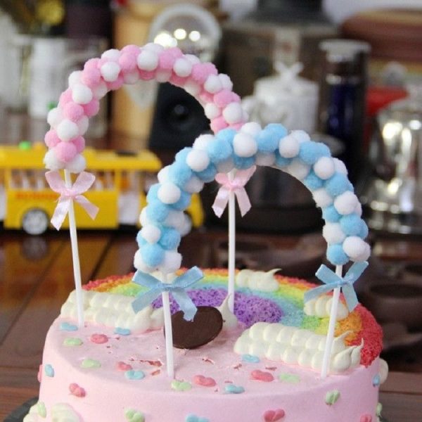 2 PCS Creative Cake Card Arch Hair Ball Birthday Baking Cake Card Decoration (Blue) - Image 3