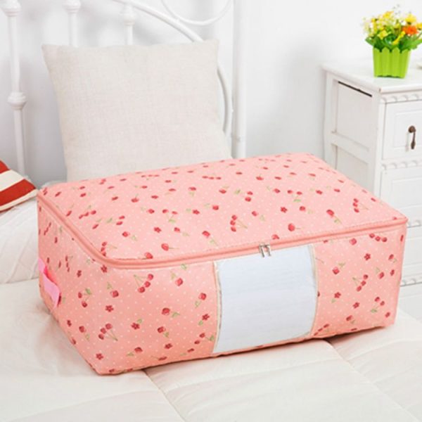 2 PCS Portable Printing Pattern Waterproof Clothes Storage Bag Pillow Quilt Blanket Folding Closet Bag Organizer, Size: 55x35x20cm Pink Cherry - Image 2