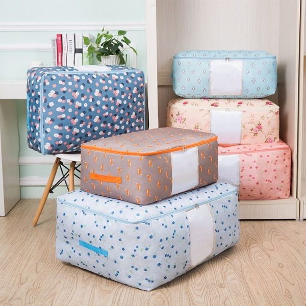 2 PCS Portable Printing Pattern Waterproof Clothes Storage Bag Pillow Quilt Blanket Folding Closet Bag Organizer, Size: 55x35x20cm Pink Cherry - Image 4