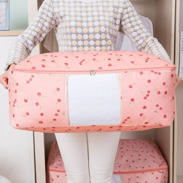 2 PCS Portable Printing Pattern Waterproof Clothes Storage Bag Pillow Quilt Blanket Folding Closet Bag Organizer, Size: 55x35x20cm Pink Cherry - Image 5
