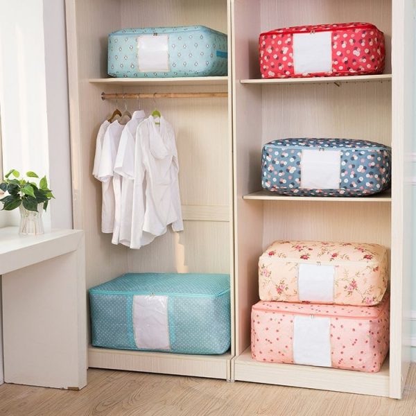 2 PCS Portable Printing Pattern Waterproof Clothes Storage Bag Pillow Quilt Blanket Folding Closet Bag Organizer, Size: 55x35x20cm Pink Cherry - Image 6