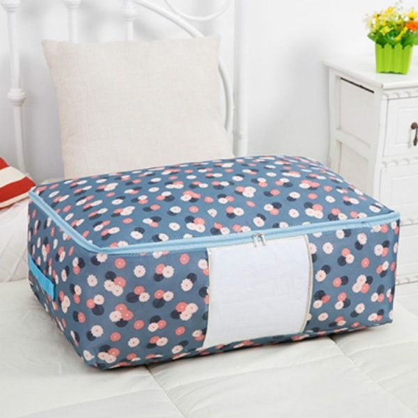2 PCS Portable Printing Pattern Waterproof Clothes Storage Bag Pillow Quilt Blanket Folding Closet Bag Organizer, Size: 55x35x20cm Blue Flower - Image 2