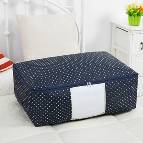 2 PCS Portable Printing Pattern Waterproof Clothes Storage Bag Pillow Quilt Blanket Folding Closet Bag Organizer, Size: 55x35x20cm Navy Blue Dot - Image 2