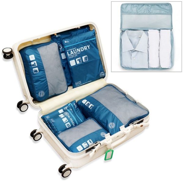 7 in 1 Packing Cube Travel Storage Bags Unisex Portable Large Capacity Clothing Cosmetics Sorting Pouch Organizer (Navy)