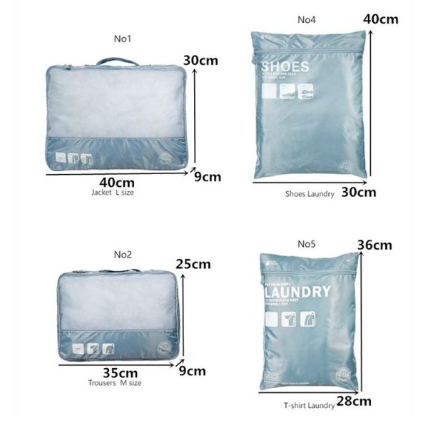 7 in 1 Packing Cube Travel Storage Bags Unisex Portable Large Capacity Clothing Cosmetics Sorting Pouch Organizer (Navy) - Image 3