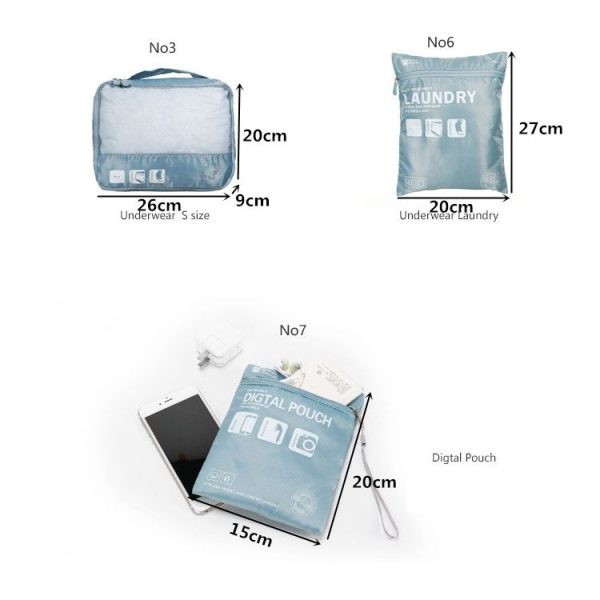 7 in 1 Packing Cube Travel Storage Bags Unisex Portable Large Capacity Clothing Cosmetics Sorting Pouch Organizer (Navy) - Image 4