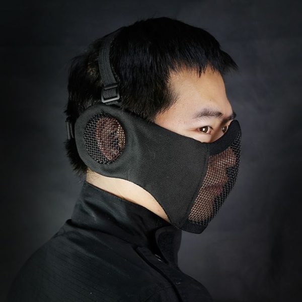 WoSporT Half Face Metal Net Field Ear Protection Outdoor Cycling Steel Mask (Grey) - Image 3