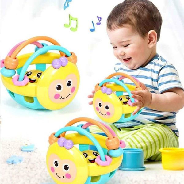 Soft Rubber Cartoon Bee Hand Knocking Rattle Dumbbell Early Educational Toy for Kid Hand Bell Baby Toy (Bee rattle)