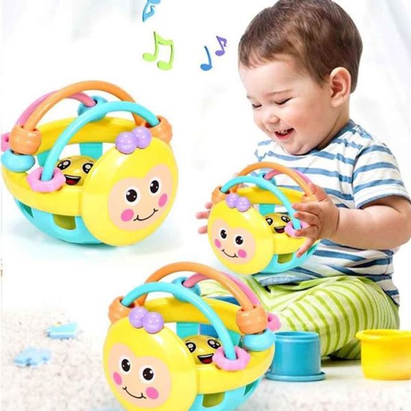 Soft Rubber Cartoon Bee Hand Knocking Rattle Dumbbell Early Educational Toy for Kid Hand Bell Baby Toy (Bee rattle) - Image 2