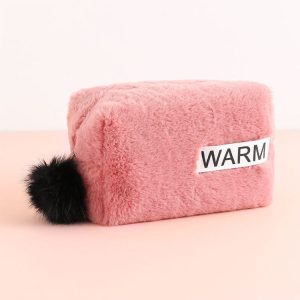 Cute Plush Pencil Case Pen Bag Makeup Bag School Supplie Stationery (Meat Pink)