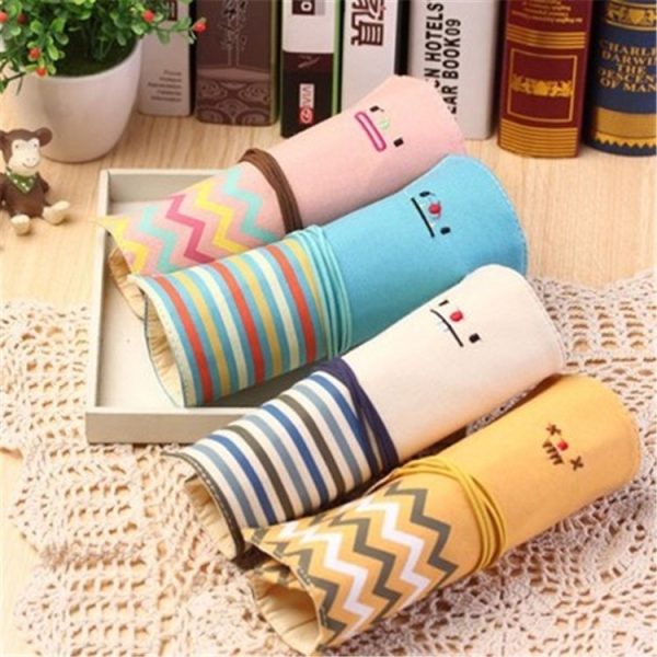 Canvas Roll Smile Face Make Up Bag Pencil Pen Brush Cases Pouch Purse Bags Stationery (Beige) - Image 3