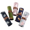 Cute Canvas Flower Animals Roll Pencil Bag Stationery Storage Organizer Bag School Office Supply (Gray Flowers) - Image 2