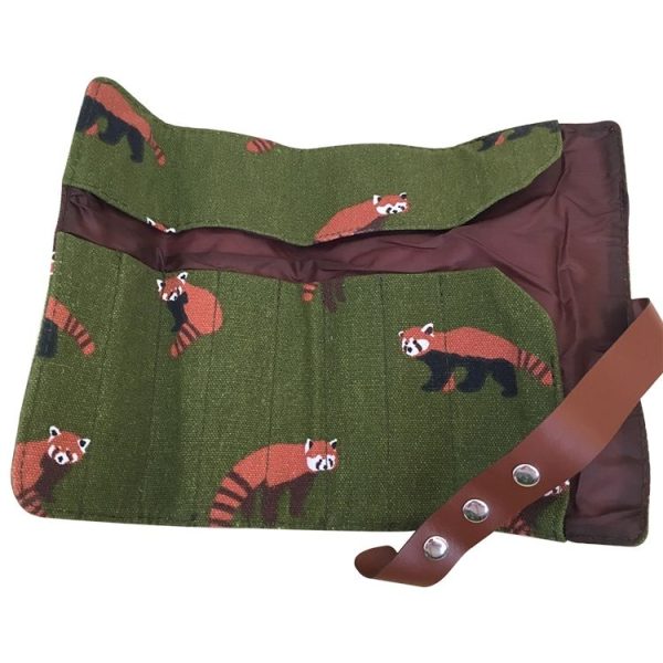 Cute Canvas Flower Animals Roll Pencil Bag Stationery Storage Organizer Bag School Office Supply (Gray Flowers) - Image 3