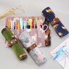 Cute Canvas Flower Animals Roll Pencil Bag Stationery Storage Organizer Bag School Office Supply (Gray Flowers) - Image 8