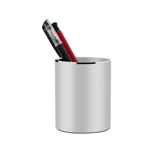 Aluminum Round Desk Pencil Holder Container Organizer Stationery Gift (Silver)