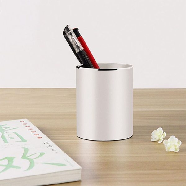 Aluminum Round Desk Pencil Holder Container Organizer Stationery Gift (Silver) - Image 6