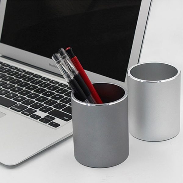 Aluminum Round Desk Pencil Holder Container Organizer Stationery Gift (Silver) - Image 7