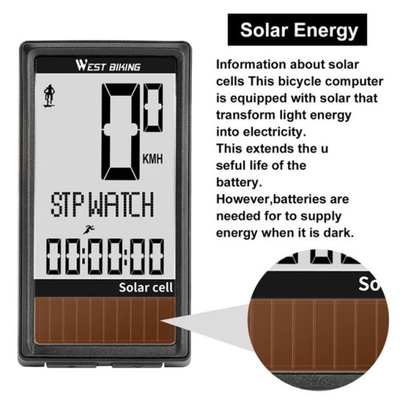 WEST BIKING Wireless Solar Code Table Mountain Road Bike Large Character Code Table Five Language Waterproof Speedometer - Image 4