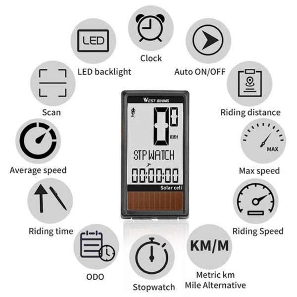 WEST BIKING Wireless Solar Code Table Mountain Road Bike Large Character Code Table Five Language Waterproof Speedometer - Image 5