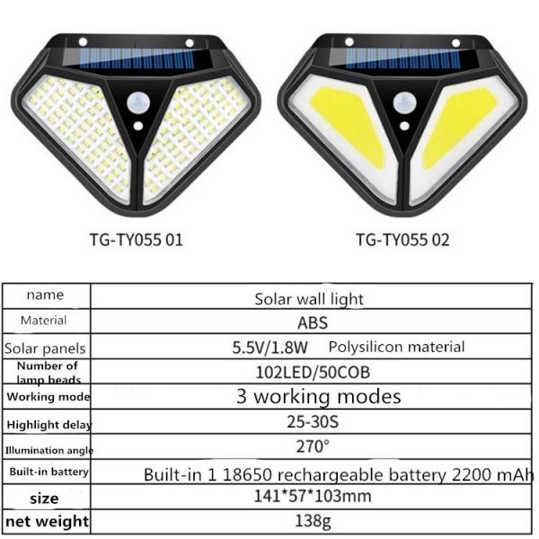 50 COB Solar Wall Lamp Body Induction Garden Lamp Villa Waterproof Outdoor Lighting Street Lamp - Image 5