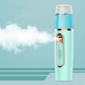 Portable Mini Moisturizing Sprayer Rechargeable Beauty Disinfectant Humidifier Automatic Alcohol Sprayer (Green+Gold)
