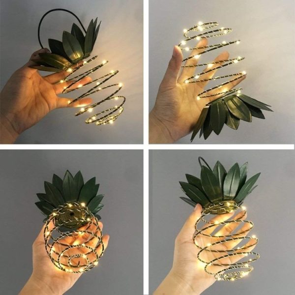 30 LEDs Outdoor Iron Pineapple String Solar Lantern Telescopic Chandelier Modern Porch Light - Image 2