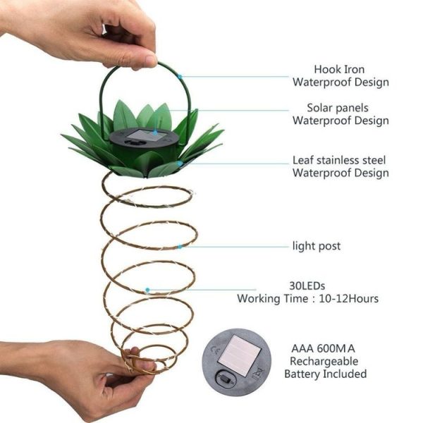 30 LEDs Outdoor Iron Pineapple String Solar Lantern Telescopic Chandelier Modern Porch Light - Image 3