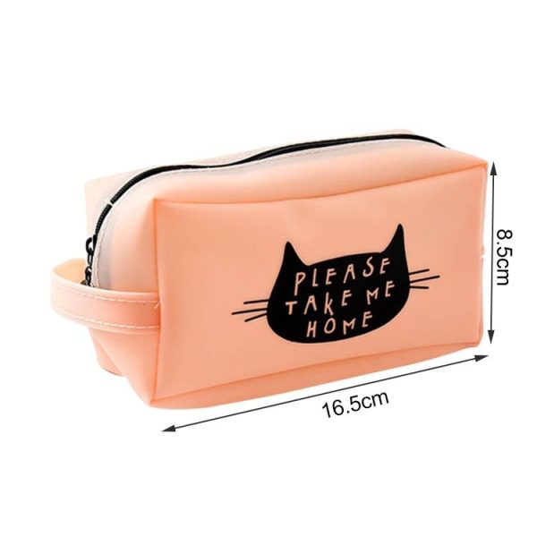 Cat Large Capacity Pen Bags Zipper Pen Case School Supplies Stationery (Pink Cat Head) - Image 2