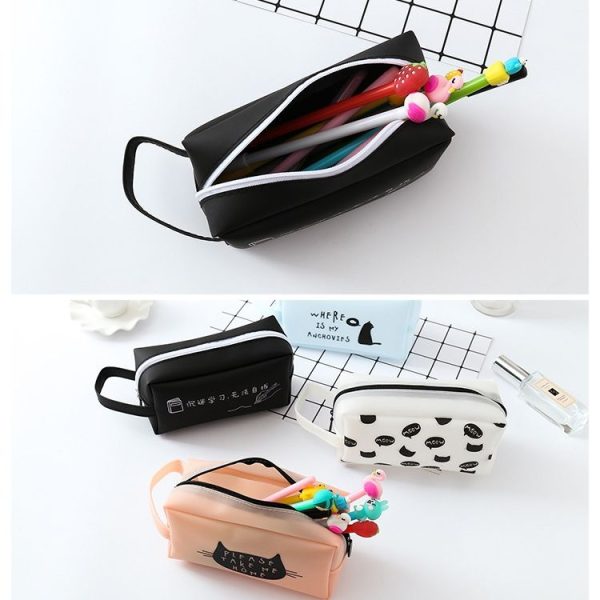 Cat Large Capacity Pen Bags Zipper Pen Case School Supplies Stationery (Pink Cat Head) - Image 5