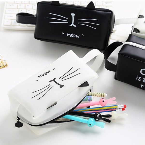 Cat Large Capacity Pen Bags Zipper Pen Case School Supplies Stationery (Pink Cat Head) - Image 7