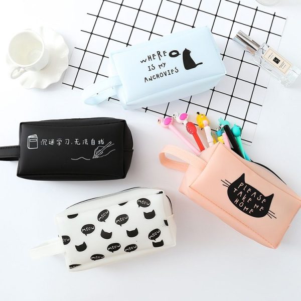 Cat Large Capacity Pen Bags Zipper Pen Case School Supplies Stationery (Pink Cat Head) - Image 8