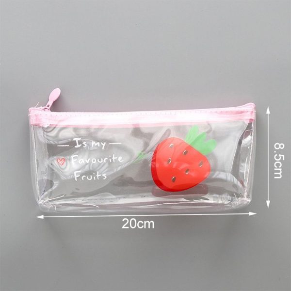 Cute Fruit Transparent PVC Pencil Box Pencil Bag School Supplies Stationery (Strawberry) - Image 2
