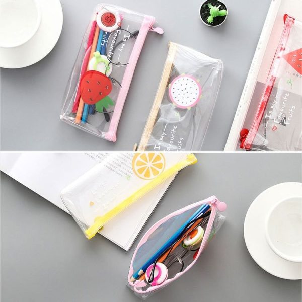 Cute Fruit Transparent PVC Pencil Box Pencil Bag School Supplies Stationery (Strawberry) - Image 4