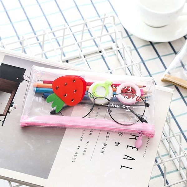 Cute Fruit Transparent PVC Pencil Box Pencil Bag School Supplies Stationery (Strawberry) - Image 5