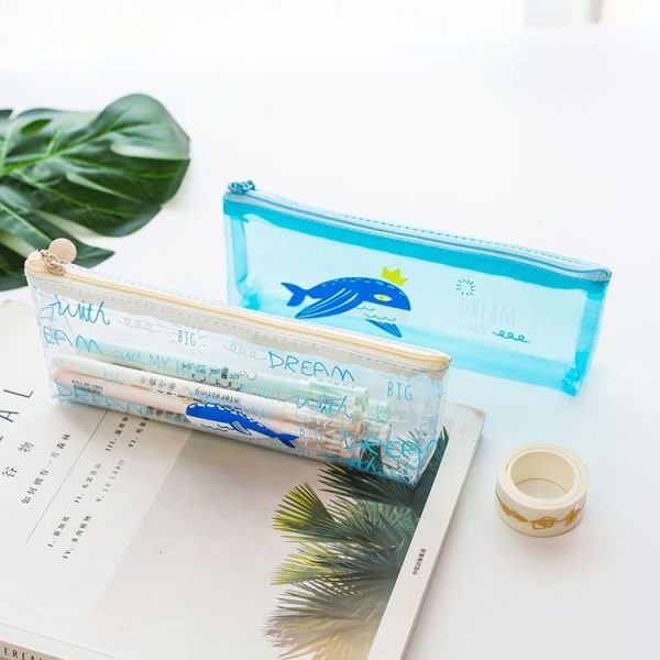 Cute Whale Pencil Case Creative Transparent Pen Case School Office Supplies Stationery (Transparent Whale) - Image 4