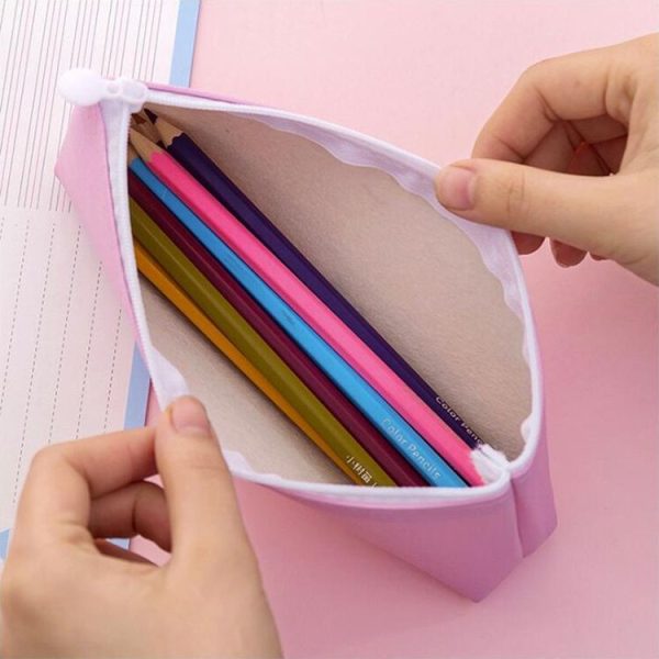 Cute Animal Expression Pencil Case Office Stationery School Supplies Big Capacity PU Material Pencil Bag (Yellow) - Image 3