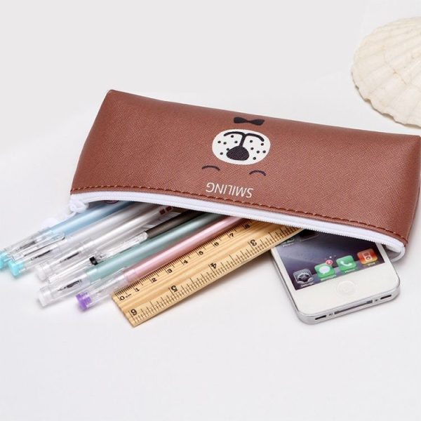 Cute Animal Expression Pencil Case Office Stationery School Supplies Big Capacity PU Material Pencil Bag (Yellow) - Image 6