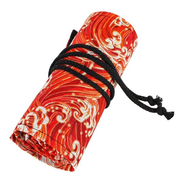 Golden Red Sea Wave Printing Roller Pencil Case Large Capacity Pencilcase Canvas Big Pen Bag (36 Holes) - Image 2
