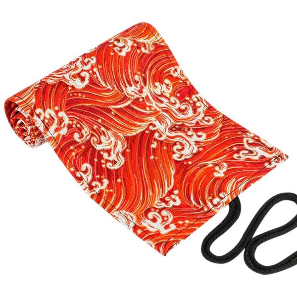 Golden Red Sea Wave Printing Roller Pencil Case Large Capacity Pencilcase Canvas Big Pen Bag (36 Holes) - Image 3