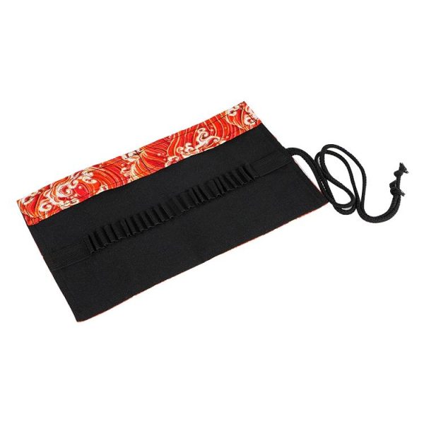Golden Red Sea Wave Printing Roller Pencil Case Large Capacity Pencilcase Canvas Big Pen Bag (36 Holes) - Image 4