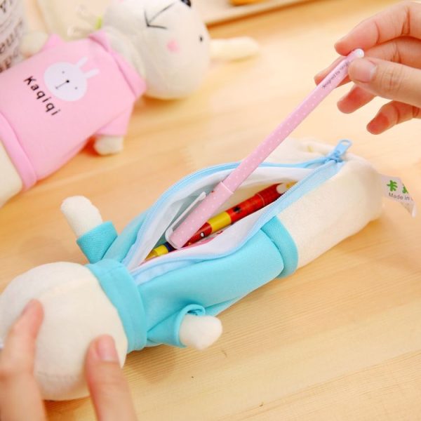 Cute Plush Rabbit Pencil Box Pencilcase Pencil Bag School Supplies Stationery (Green) - Image 5
