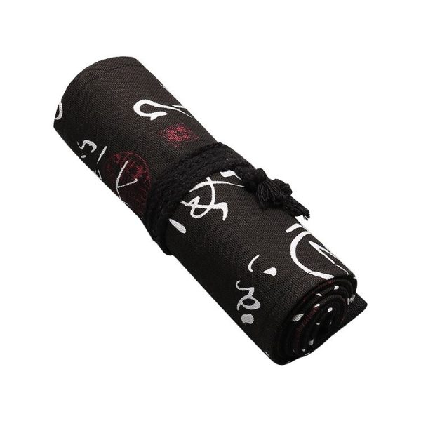 Calligraphy Cute Canvas Roll School Pencil Case Pencilcase Student Pen Bag Stationery Pouch Supplies (48 Holes) - Image 2