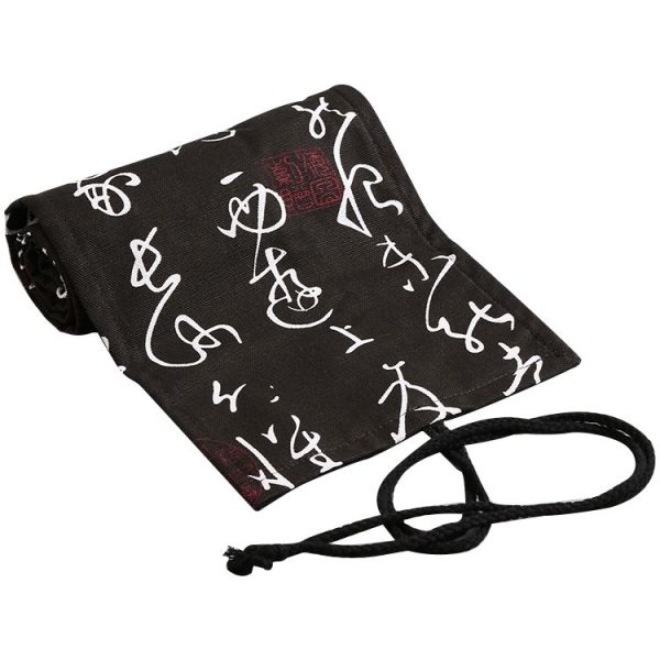 Calligraphy Cute Canvas Roll School Pencil Case Pencilcase Student Pen Bag Stationery Pouch Supplies (48 Holes) - Image 3