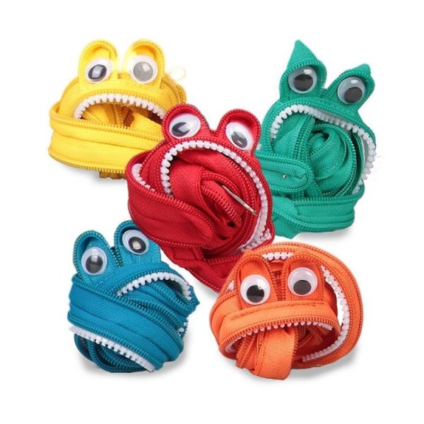 Cute Candy Colors Zipper Monsters Pencil Bag Student School Stationery Case Storage Box (Green) - Image 2
