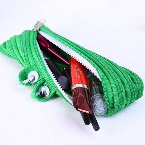 Cute Candy Colors Zipper Monsters Pencil Bag Student School Stationery Case Storage Box (Green) - Image 3